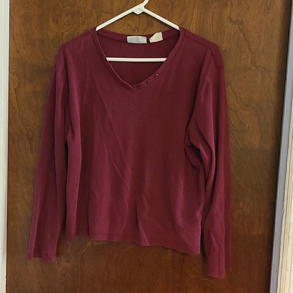 Large Basic Editions Long Sleeved Burgandy Top